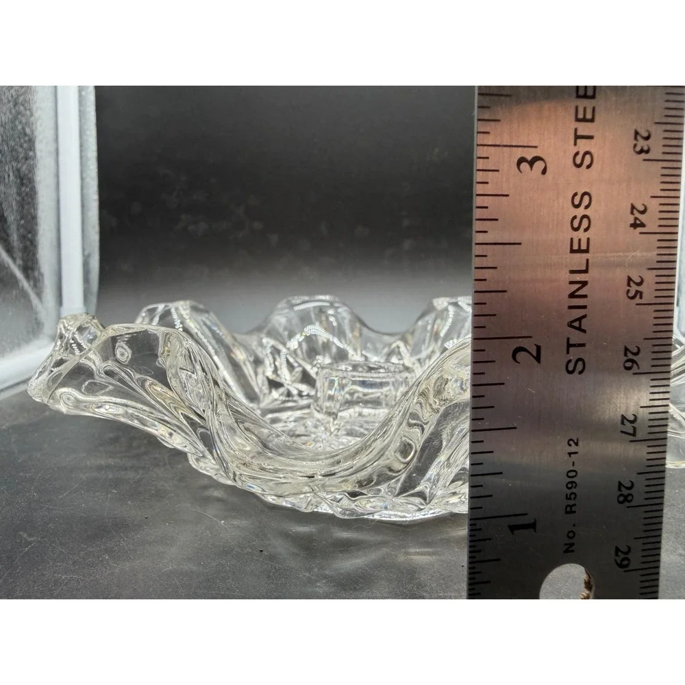 Vintage Clear Pressed Glass Ruffled Edge Candlestick Holder‎ Starburst Rose Base